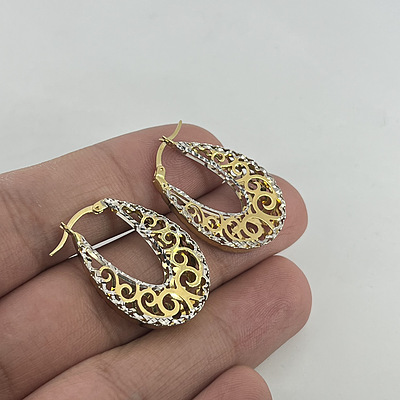 گوشواره حلقه ای دورنگ طلا کد ۲۳۰۳